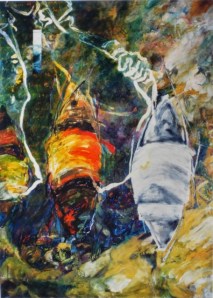 Chiếc thuyền tang 84"x60", acrylic, 1994.Ann Phong