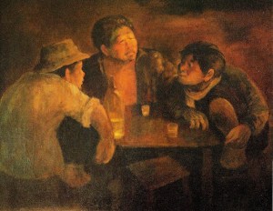 Tam Nhân Ẩm TửuSơn dầu - Văn Đen