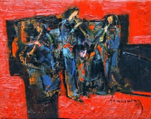 Hợp tấu kèn đồng - Đinh Cường(sơn dầu trên canvas 16 x 20 in)